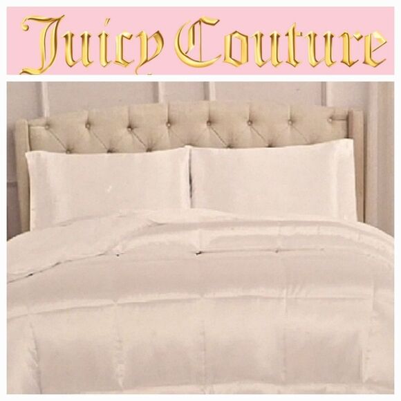 Juicy Couture Luxury Satin Down Alternative Queen Comforter- White - Picture 1 of 5